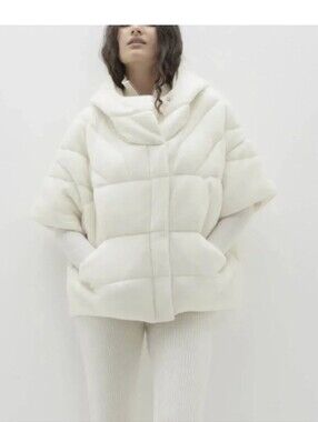 NakedCashmere Ivory Quilted Short Puffer Cape